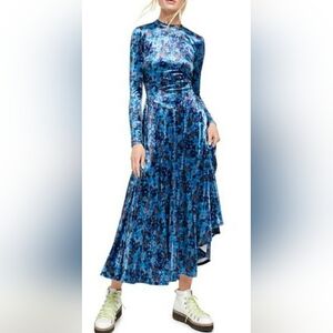 Free People Heartland Onyx Combo Long Sleeve Velvet Floral Print Midi Dress